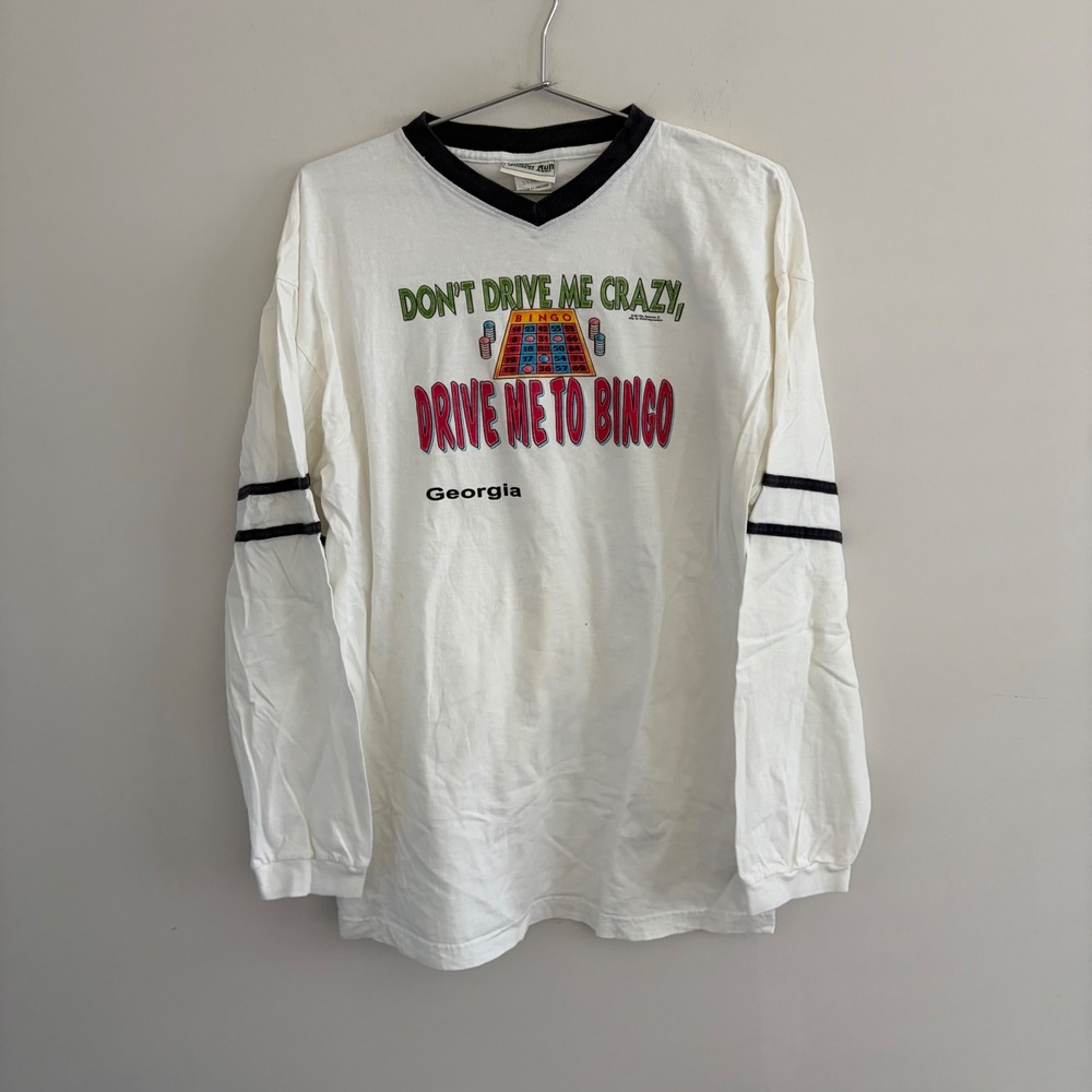 Vintage Drive Me To Bingo Georgia Long Sleeve Graphic T-Shirt White XL
